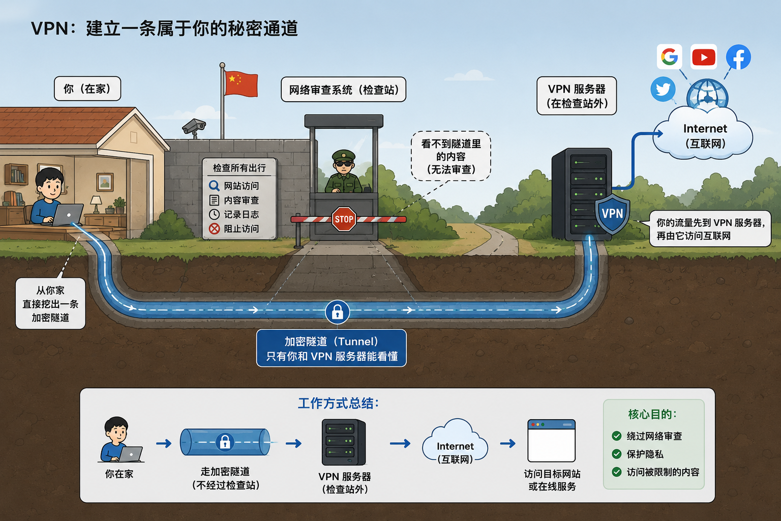 VPN 工作原理示意图